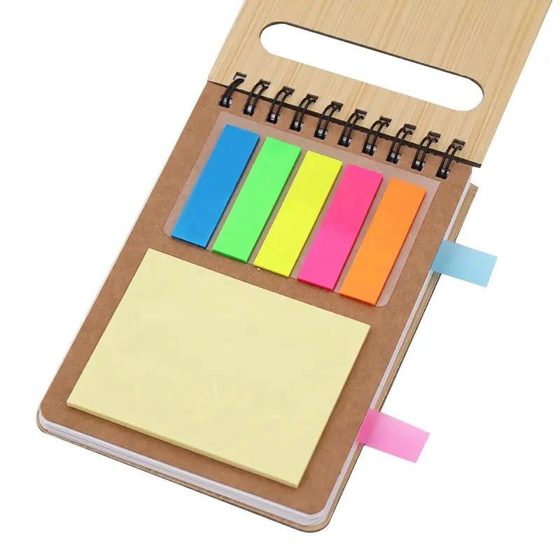 A4 Cork Paper Cardboard Bamboo Spiral Notebooks Mini Notepad Planner with Sticky Memo Pads Cute