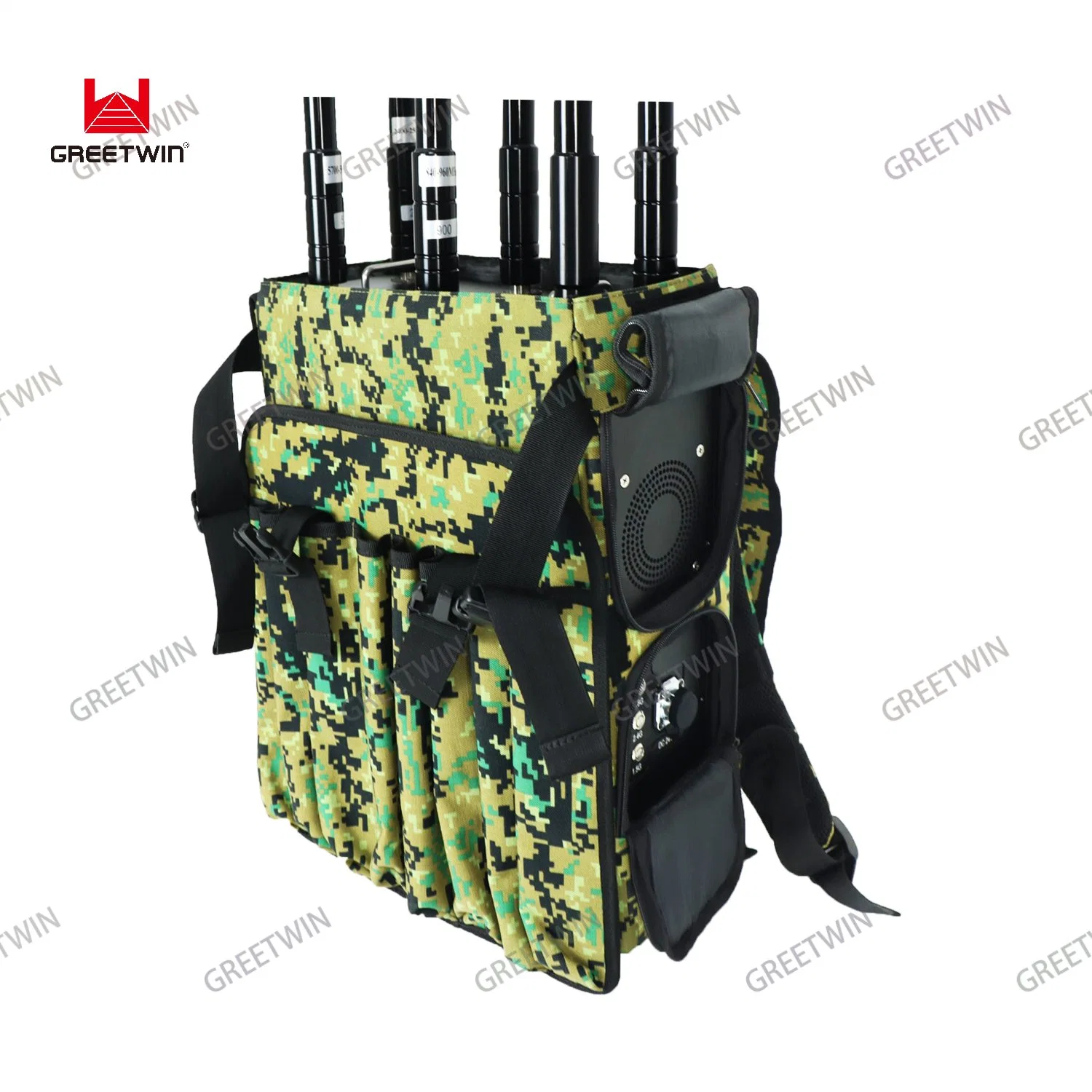 Camuflaje Color de alta potencia Jammer aviones no tripulados Uav mochila de la banda de 6 de la señal de Drone Anti Jammer