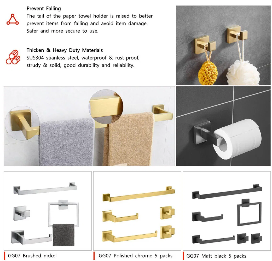 Incluye barra de toallas de pulgada toallero de mano toallero papel de tocador 2 Hooks de la bata níquel cepillado 5 piezas 304 Acero inoxidable Accesorios para baño montados en pared