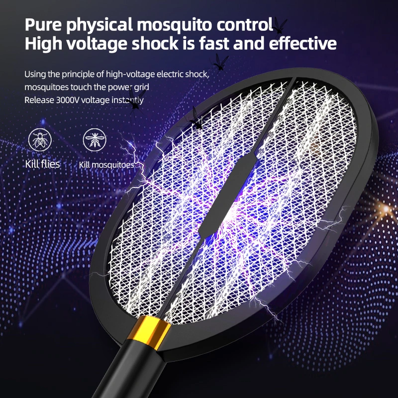 Electric Mosquito Swatter 3000V USB recargable raqueta mosquitos raqueta asesino con luz LED y malla de 3 capas (grande)