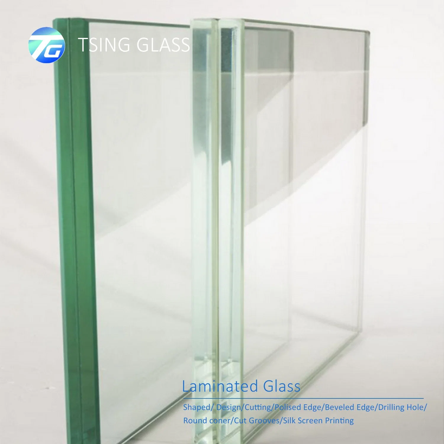 Edge Polished Customized Designed Clear or Colored Safety Laminated for Building Construction Curtain Wall Windows Door Furniture.