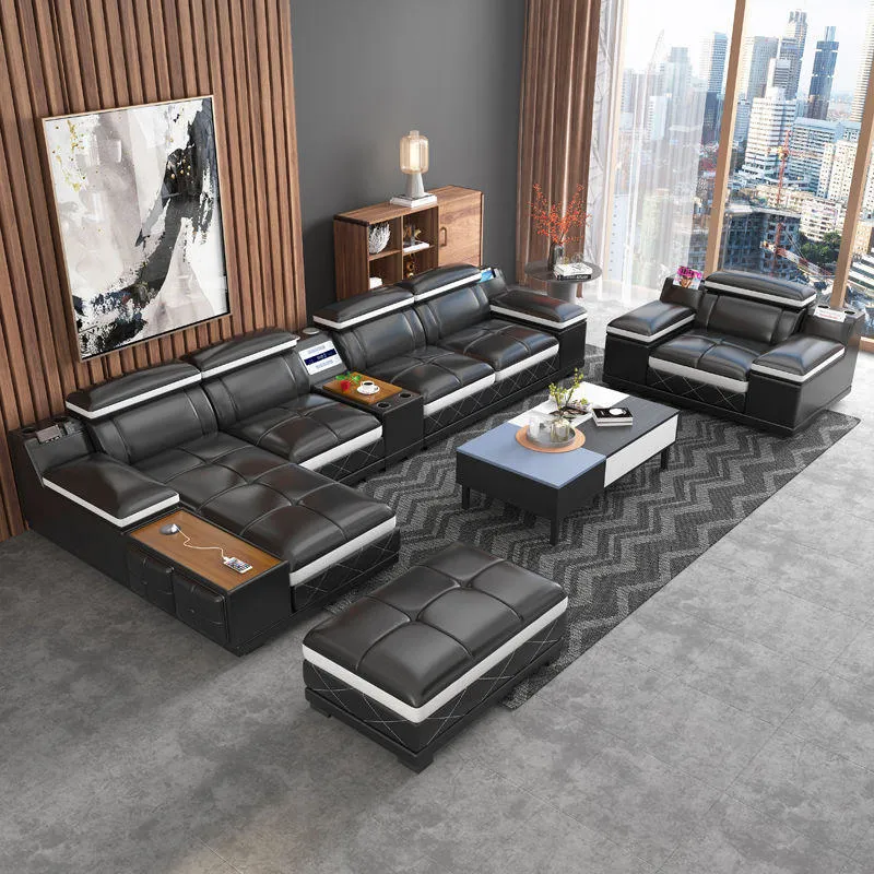 Sofá de lujo Muebles Sala de estar de cuero auténtico de alta calidad Sofá seccional