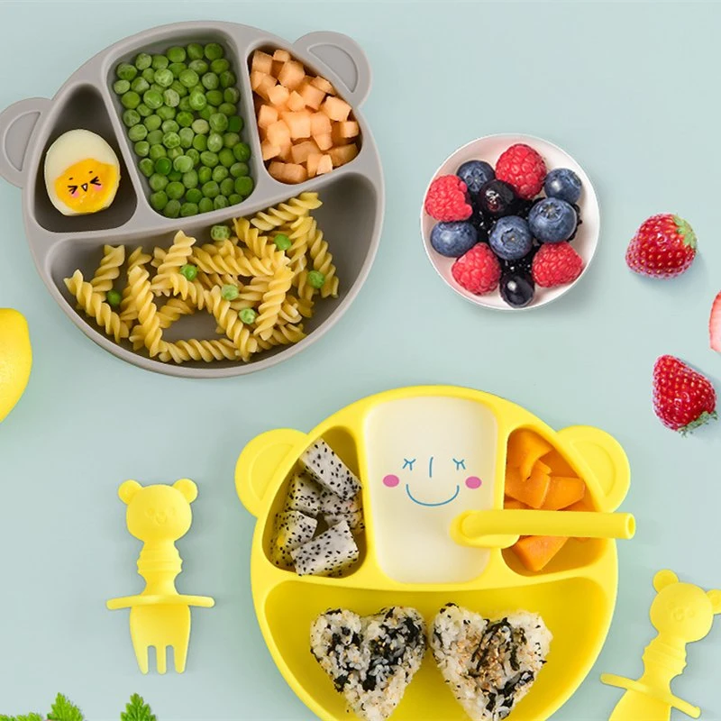 Food Grade Silicone Irregular One-Piece Silicone Baby Feeding Bowls Dishes Silicone Baby Plate