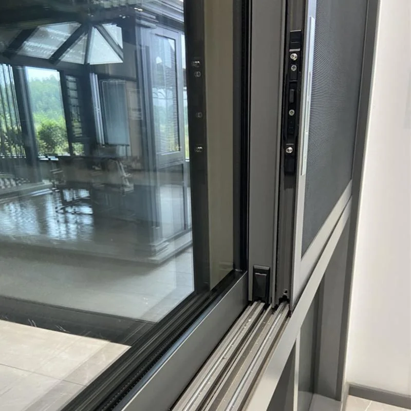 China buena calidad fábrica Precio barato 3 Pista aluminio aluminio Ventana deslizante con rejilla de acero inoxidable