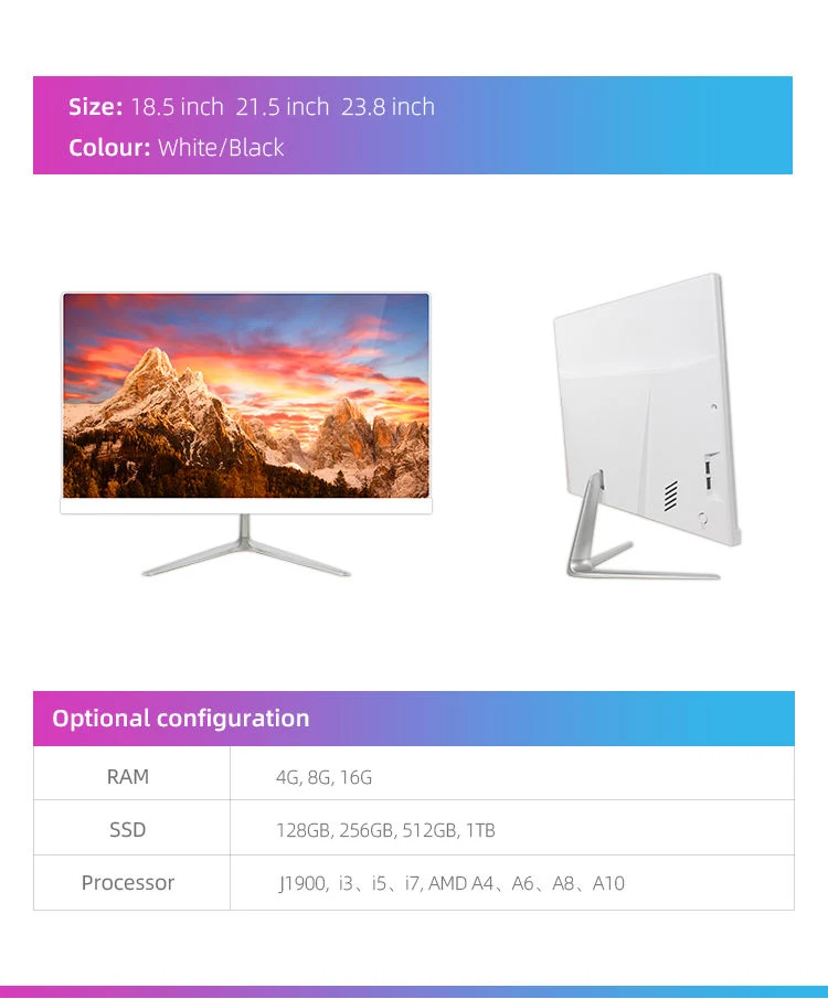 معالج Core i3 i5 i7 من المصنع متعدد الإمكانات في ذاكرة DDR4 واحدة ذاكرة وصول عشوائي بسعة 8 غيغابايت بسعة 128 غيغابايت بسعة 512 غيغابايت لمحركات الأقراص ذات الحالة الصلبة Win10 11 كمبيوتر سطح المكتب AiO Gaming Office Desktop