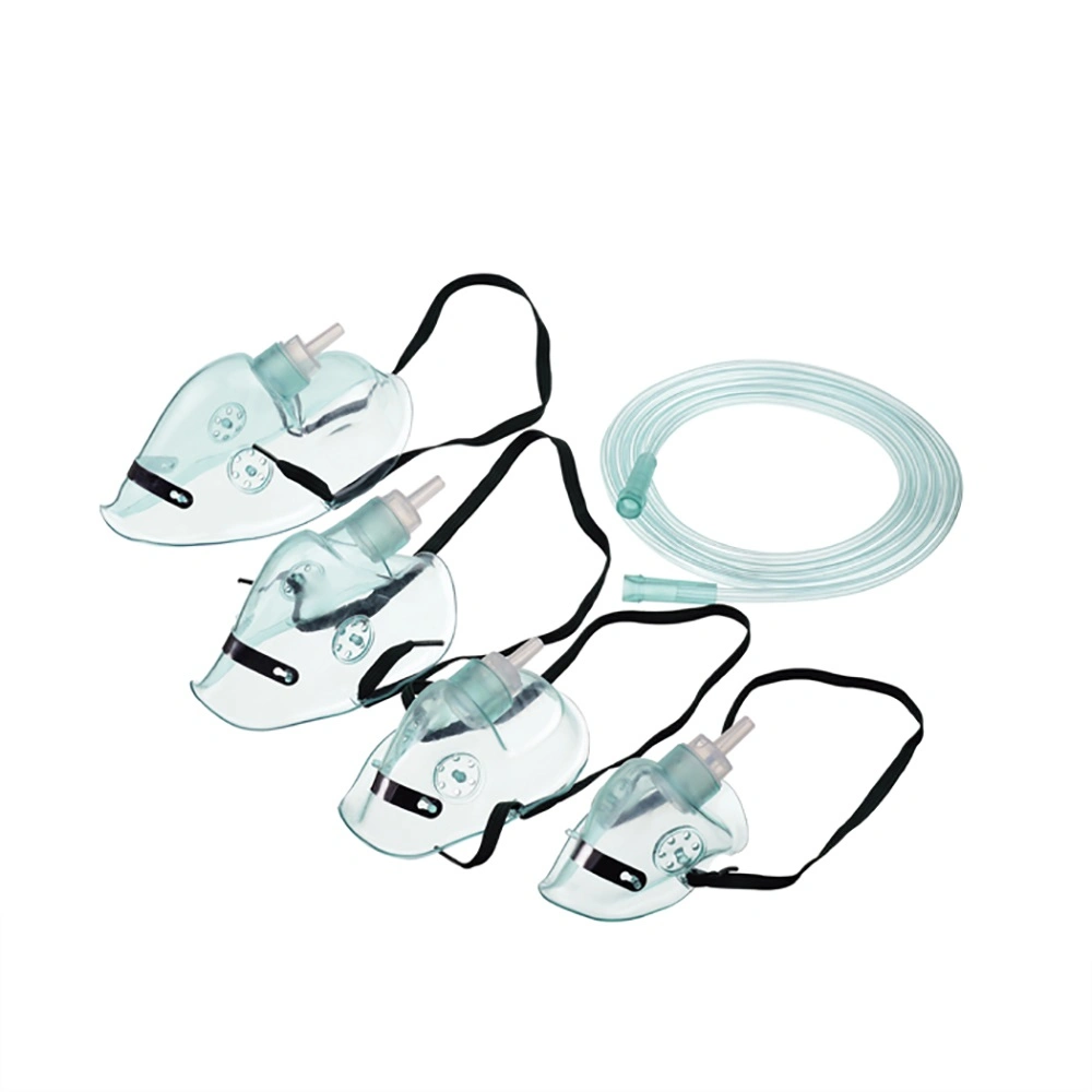 Transparentes descartáveis médicos Apagar máscara de oxigênio com clipe nasal ajustável de grau médico com o tamanho do tubo de ligação PVC S/M/L/XL