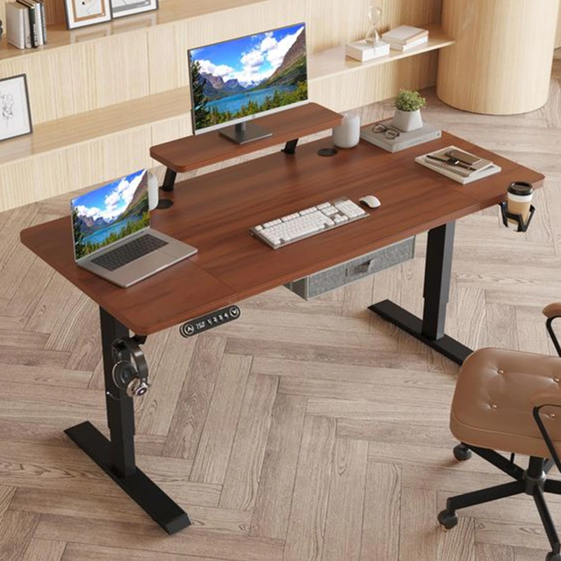 Electric Sit Stand up Desk Modern Desk White Frame Bamboo Desktop