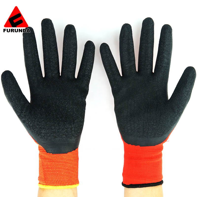 13 Gauge Nylon Industry Crinkle Latex Rubber Palm Hand Protection Coated Safety Gloves