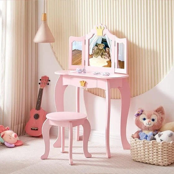 Popular Modern Kids Vanity Makeup Table Set with Mirror and Chair