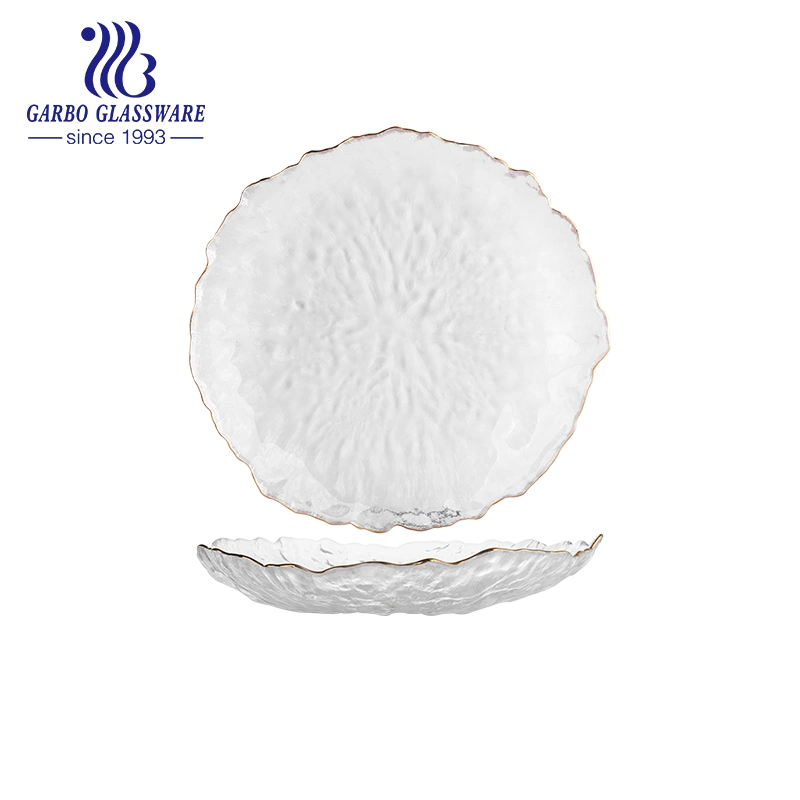 Handmade 6inch Glass Dessert Plate with Gold Rim Table Decoration Glass Food Fruit Serving Plate Wholesale/Supplier Price Glass Dishes