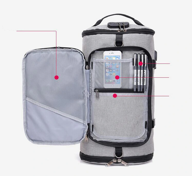 Anti-Theft Sport Casual Travel Backpack with Shoe Compartment Polyester USB Men Travel Duffle Gym Bag, Laptop Ci11752