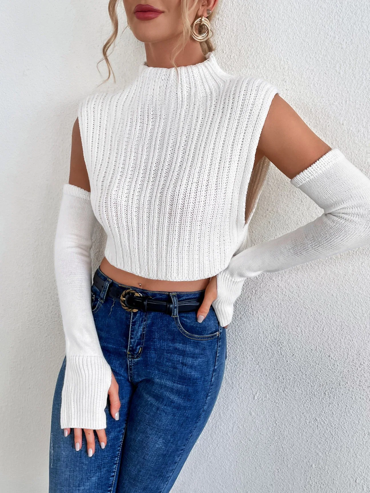 2021 New Style Autumn and Winter Women's Clothing Y2K Turtleneck Vest Sleeve Sweater