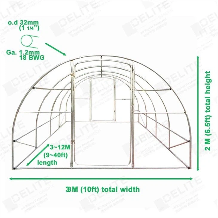 Politúnel de acero residencial pequeño uso casero Green House Kit 10ft Ancho