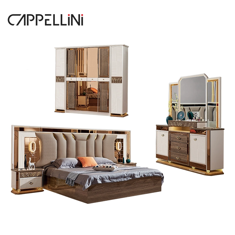 Fabricado en China al por mayor King Size doble cuero conjunto de camas Casa moderna Mobiliario de dormitorio de lujo de madera