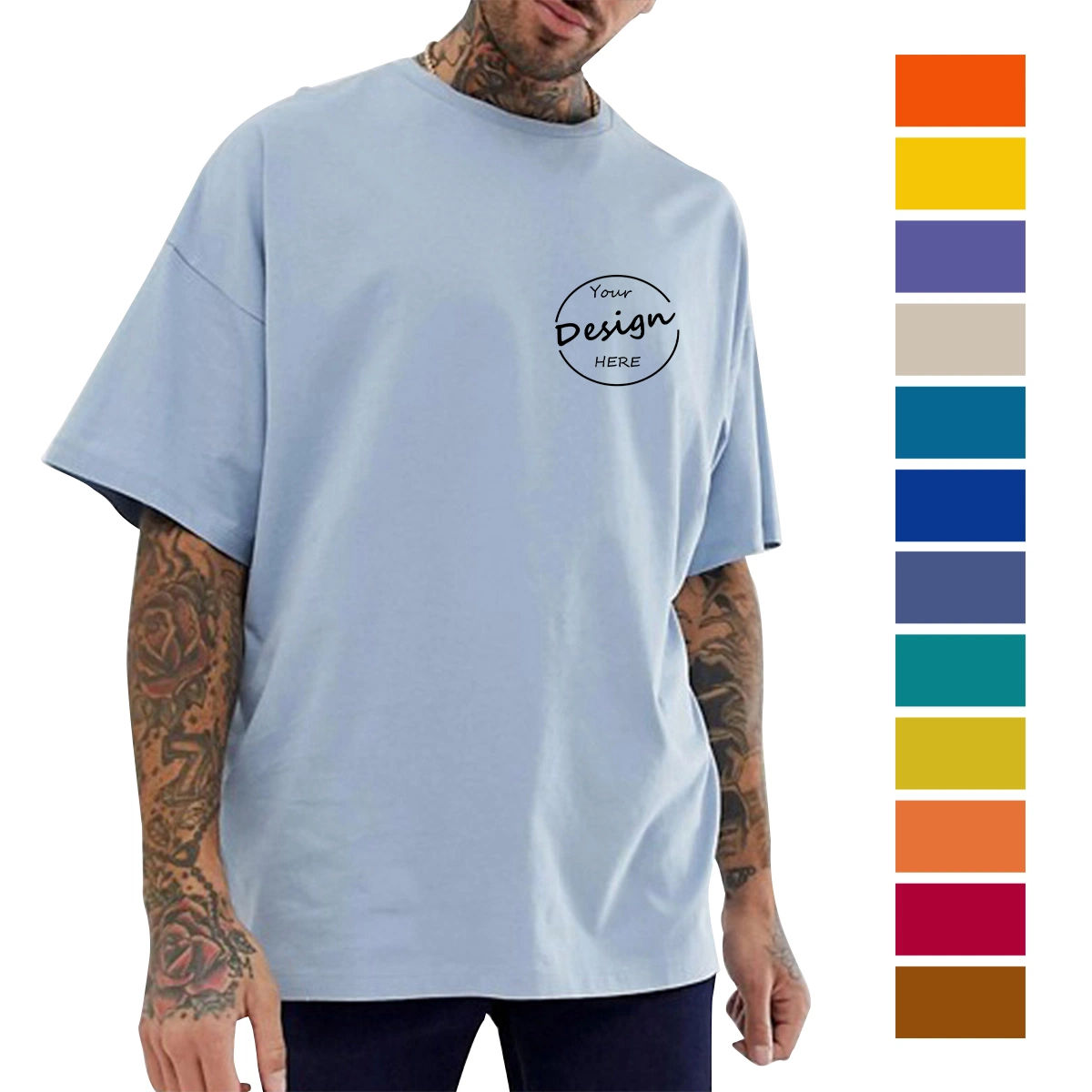 Camisola de algodão de alta qualidade OEM de grossista personalizado de 250 g de algodão pesado T-shirt em branco Plain Lain para homem de grandes dimensões