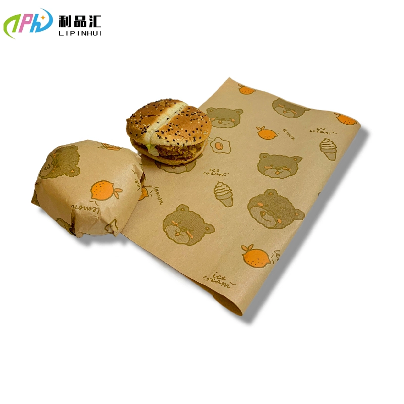 Papier de cire hamburger écologique de qualité alimentaire Kraft Journal Design Papier résistant à la graisse imprimé