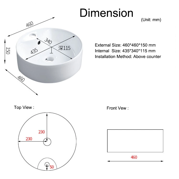 Aquacubic High quality/High cost performance Factory Price Fashionable Round Bathroom Ceramic Countertop Wash Basin