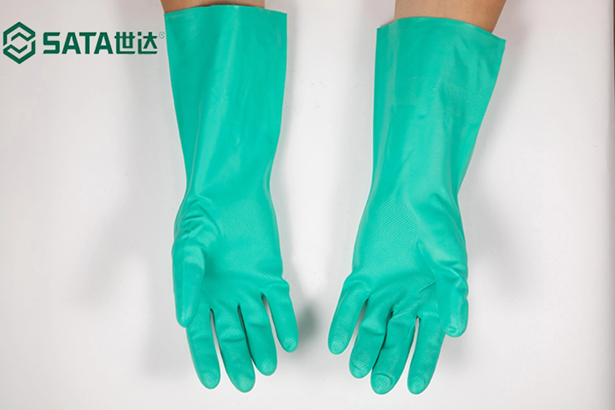 EPP SATA (Grupo de Ferramentas Apex) Óleo impermeável Green Powder Free proteção industrial para as mãos Nitrile industrial Luvas de trabalho para Defesa Química