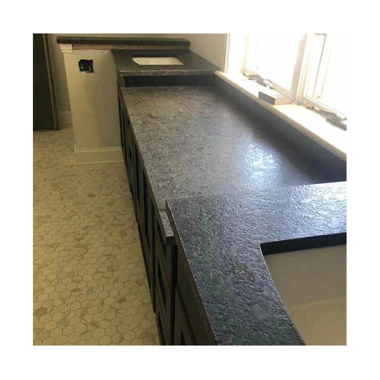 Dark Stone Leathered Steel Grey Granite Countertop Slab Black Leather Granite