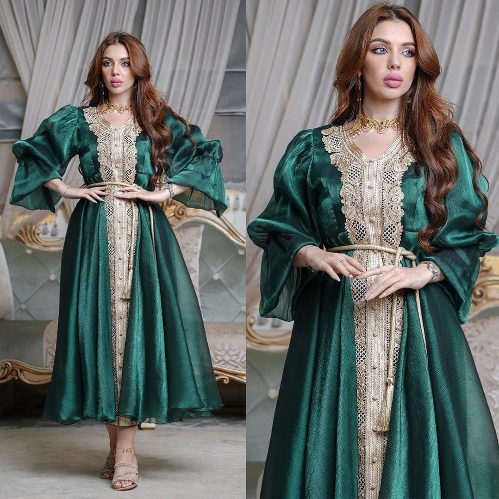 Yh23 Middle Eastern Style Evening Dress Muslim Lantern Sleeve Gown