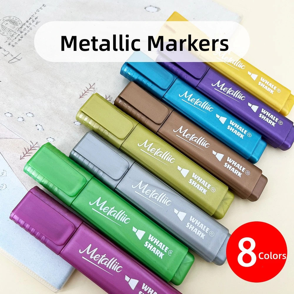 Chisel Tip Metallic Marker Pens, Dry-Quickly Non-Toxic Highlighter Markers, Tank Highlighters Markers, Assorted, 8 Colors/Pack, School Supplies