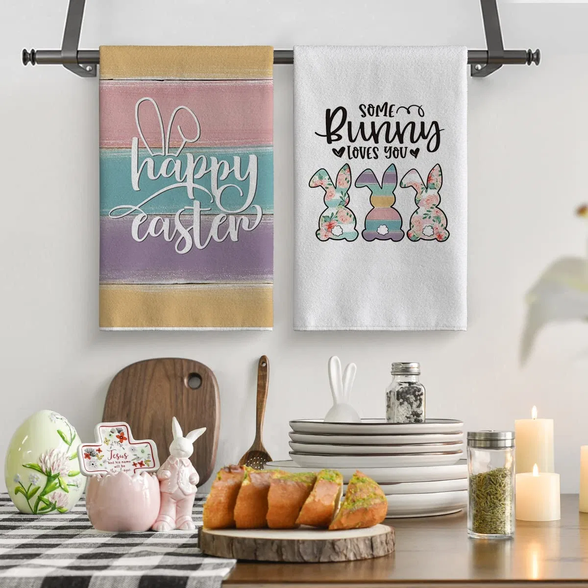 Happy Easter Home serviettes de cuisine, LHoliday Spring Ultra absorbant linge de séchage ensemble de serviettes à vaisselle