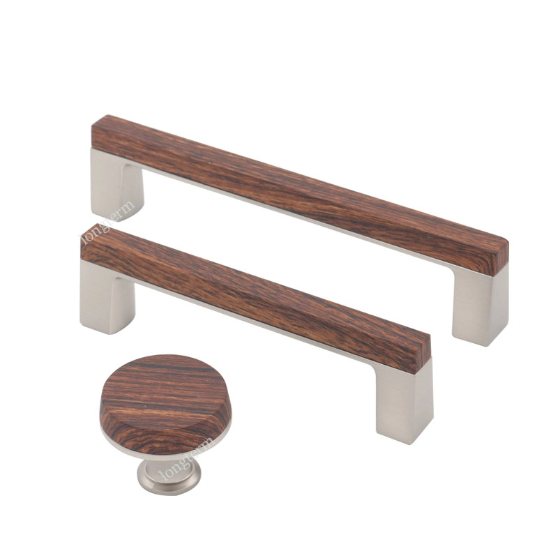 Modern Handle Wooden and Zinc Alloy Material for Furniture Kitchen Bedroom Pull Handle