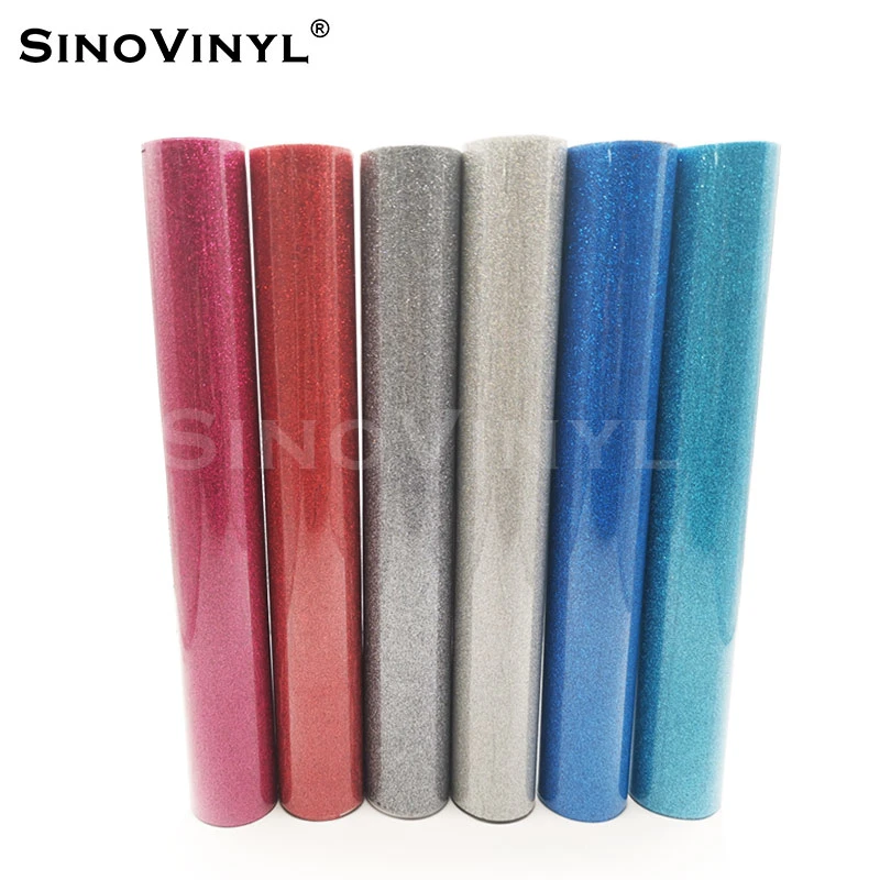 SINOVINYL échantillon gratuit en stock de différentes couleurs Fer Glitter Htv Glister sur rouleau de vinyle de transfert de chaleur