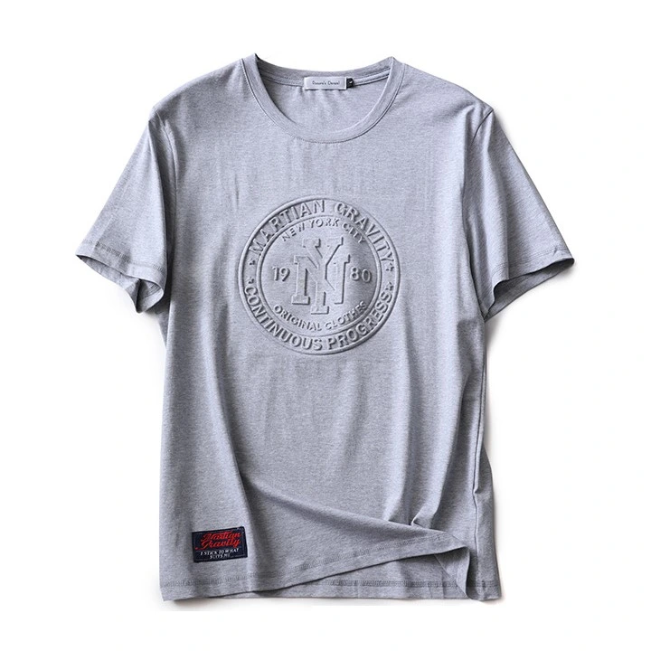 Custom Fashion Cotton Men Embossed T Shirt Organic Pima Cotton White Oversized Graphic Plain Custom Embossed T Shirt