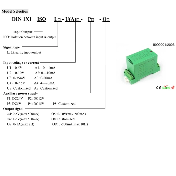 High Current Isolation Analog Signal Amplifier DIN1X1 ISO L-U1-P1-O5