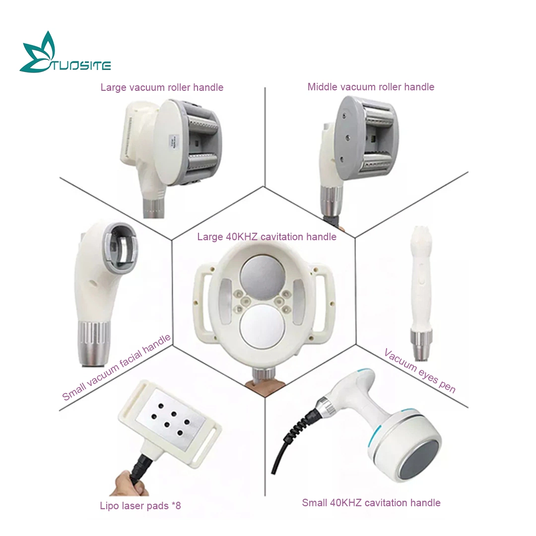 Vertical V10 Cavitation + RF+Vacuum Roller+Bio +Laser Handles Beauty Equipment for Body and Face Use