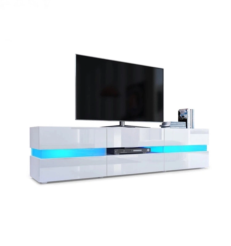 Luxury Modern White TV Cabinet Wood LED TV Unit Stand with Remote Control with Color-Changing Lighting