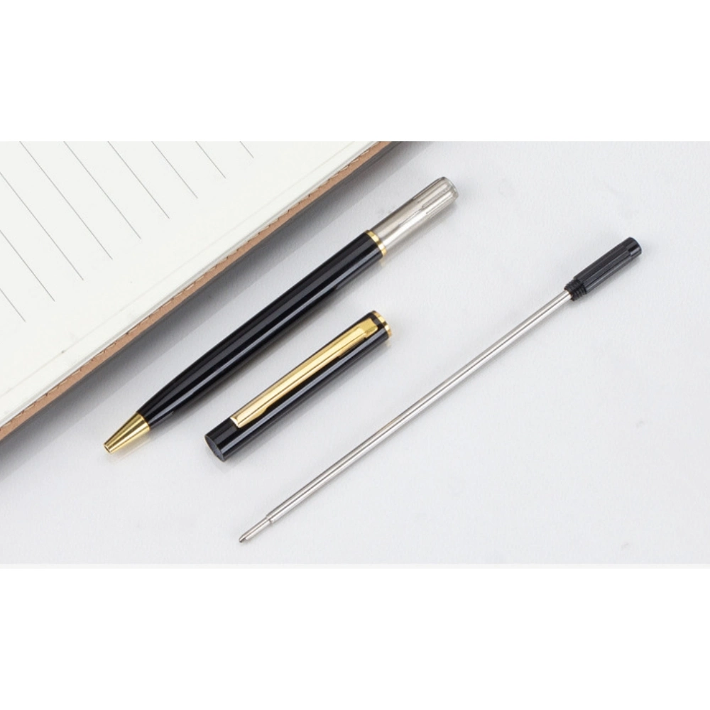 Promotional Black Twist Writing Slim Metal Body Pen Customized Logo Office Ballpoint Pens