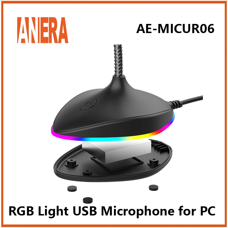 Anera New Design Portable USB Microphone Adjustable Laptop Microphone with RGB Light, USB Mic for Desktop PC