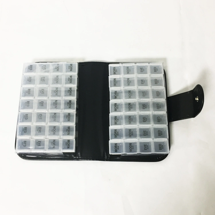 Wholesale/Supplier 14 Days 56 Compartment Leather Pill Case Daily 4 Times a Day Pill Box