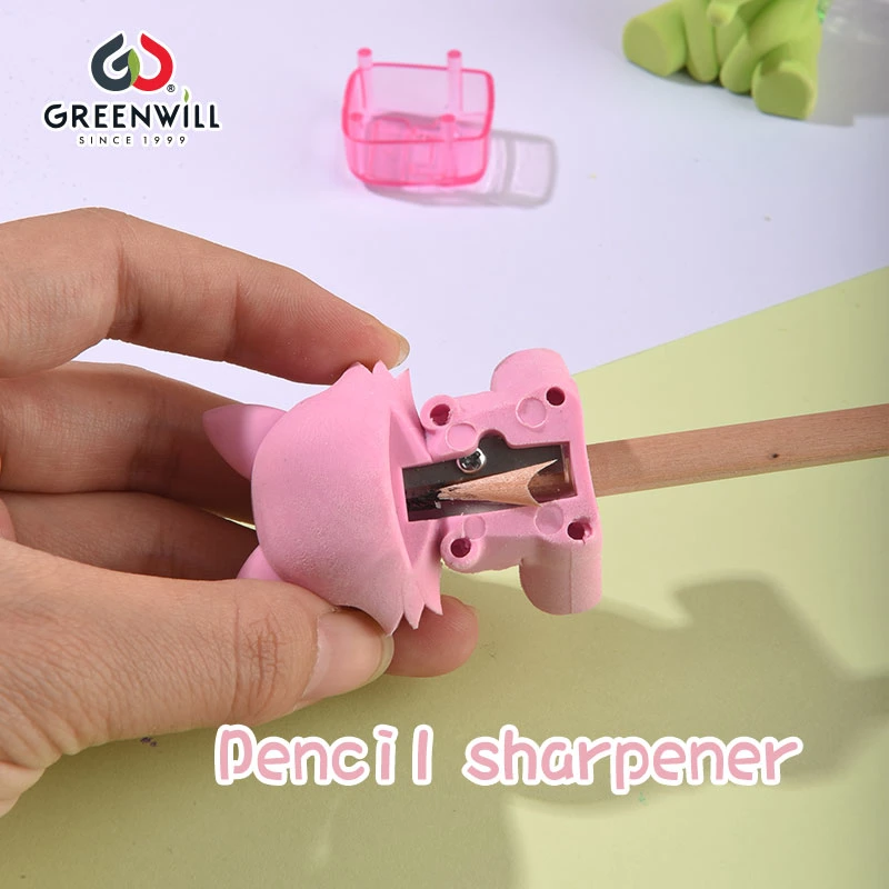 Hotsale Promotion Gift Stationery Fancy Pencil Sharpener 3D Animal Design Cartoon Fox Dog Rabbit Bear Ship Train Eraser with Backpack Sharpener (GW007)