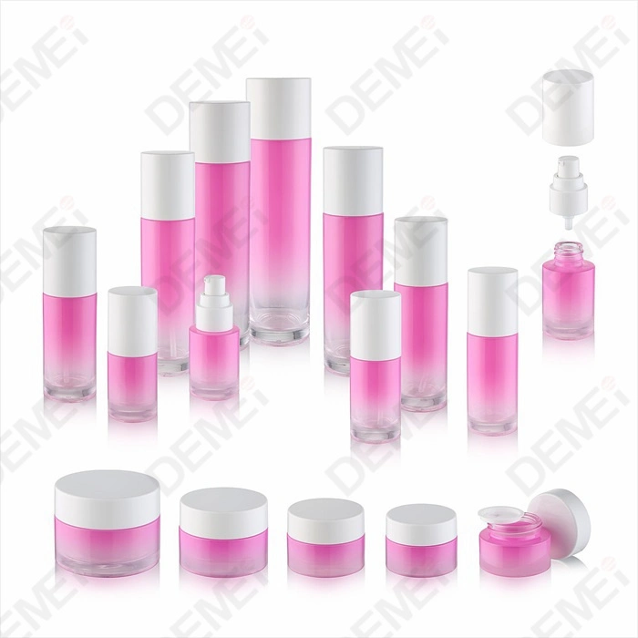 Win-Pack Gradient Pink Glass Lotion Bottle Cosmetic Packaging Skin Care Set with Pump and Plastic Cap