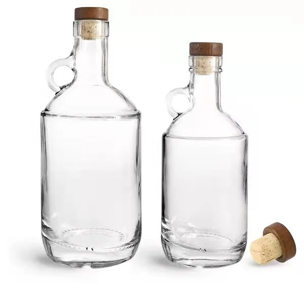 High Flint 750ml Round Clear Glass Moonshine Liquor Bottle Jug Wine Bottle with Cork