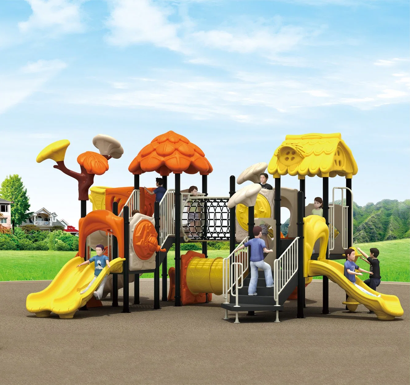 Customized Small Children Outdoor Playground Equipment, China Preschool Outdoor Plastic Play Set