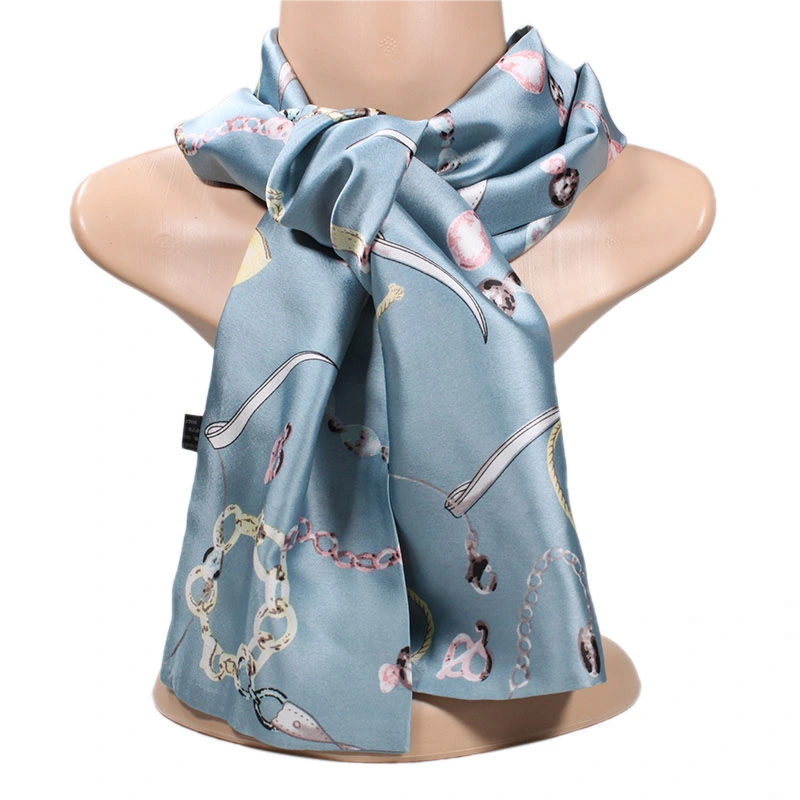 15*145cm Ins Hot Women's Hair Tie Band Wrap Bandana Elegant Head Neck Scarf Satin Small Square Satin Lattice Print Silk Scarf