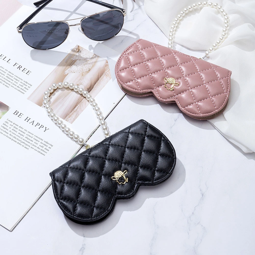 Custom Protective Fashion Accessories Genuine Leather Eyeglass Pouch Sunglasses Bag Cowhide Lychee Pattern Glasses Case