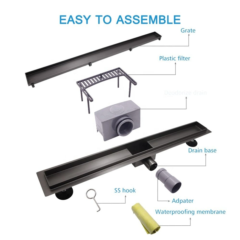 Modern Stainless Steel Long Channel Invisible Linear Floor Waste Drain with Anti Odor Feature - Size 100mmx700mm/800mm, Chrome Plated Surface Treatment