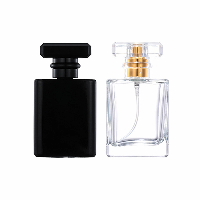 30ml 50ml Square Perfume de vidro transparente com pulverizador de alumínio