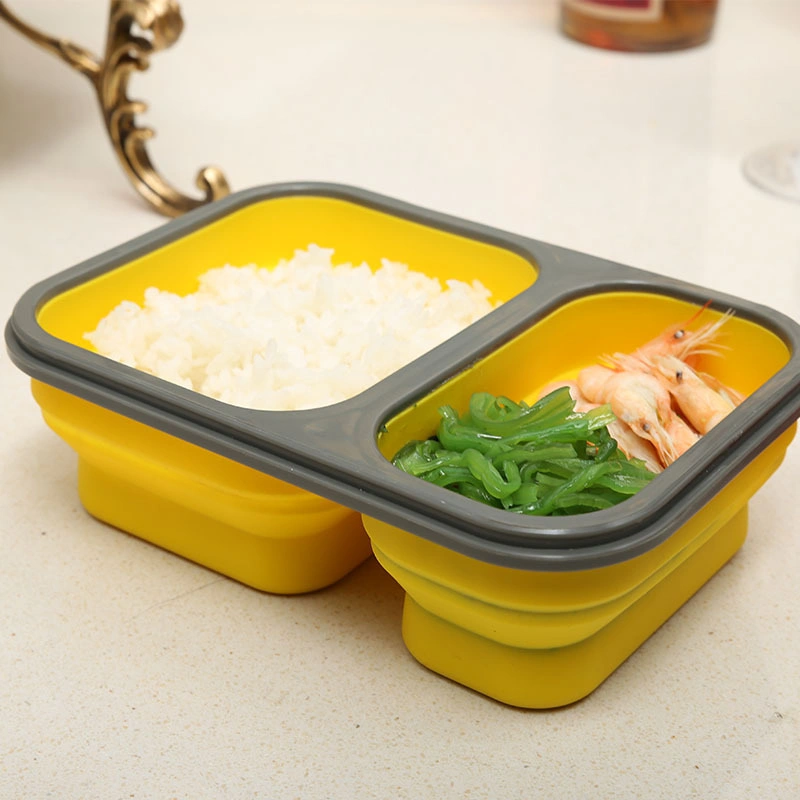 2 Zellen 900ml Silikon zusammenklappbar tragbare Lebensmittel Lagerung Lunchbox