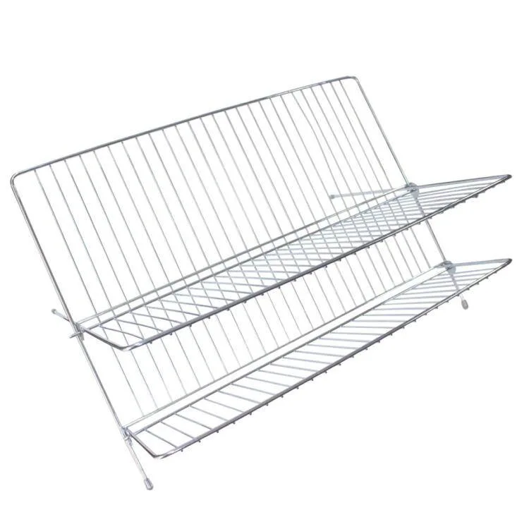 Foldable X Shape 2 Tier Dish Drainer Plate Rack with Drainboard