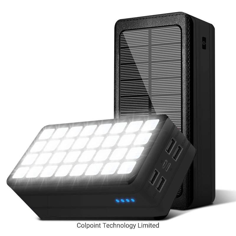 Psooo PS-900 50000mAh External Battery Pack Solar Power Bank with 32-LED Camping Light 4 Output and 2 Input- Black