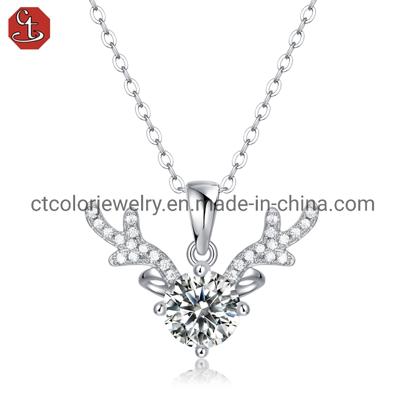 Antler Pendant Fashion women&prime;s Necklace moissanite Jewelry  Sterling Silver Accessories