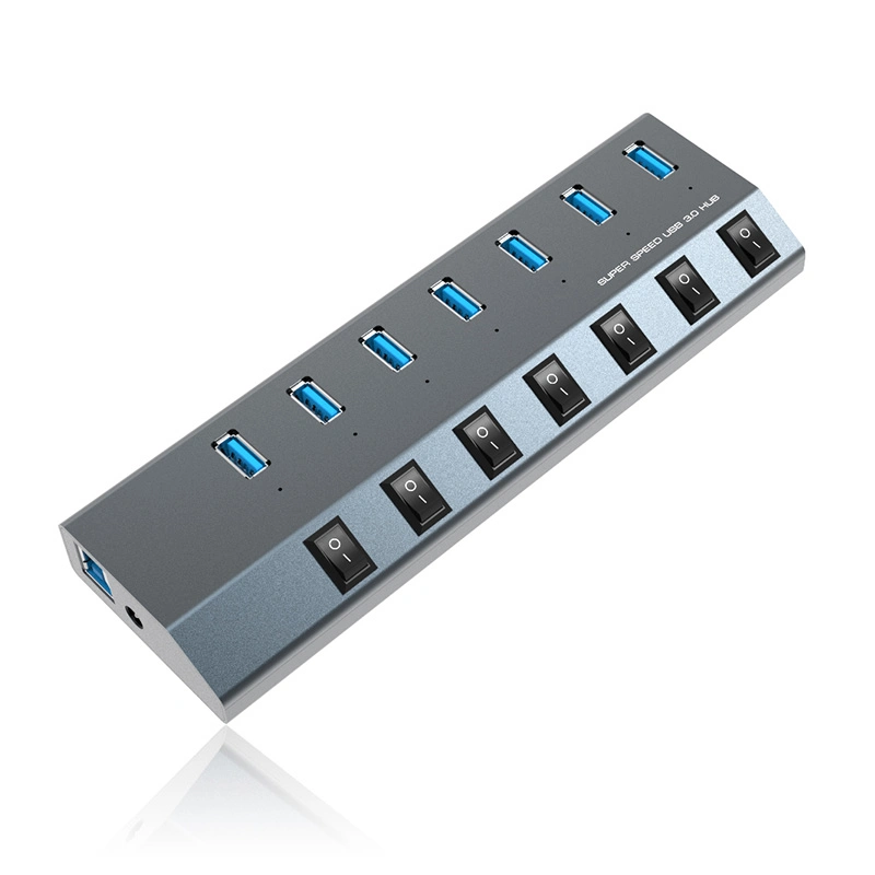 Concentrateur USB 3.0 7 ports à chargement rapide avec interrupteurs d'alimentation individuels