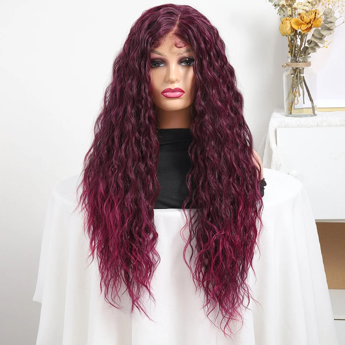 Newlook Cross-border European Wine Red Long Curly Hair Chemical Fiber Arnês