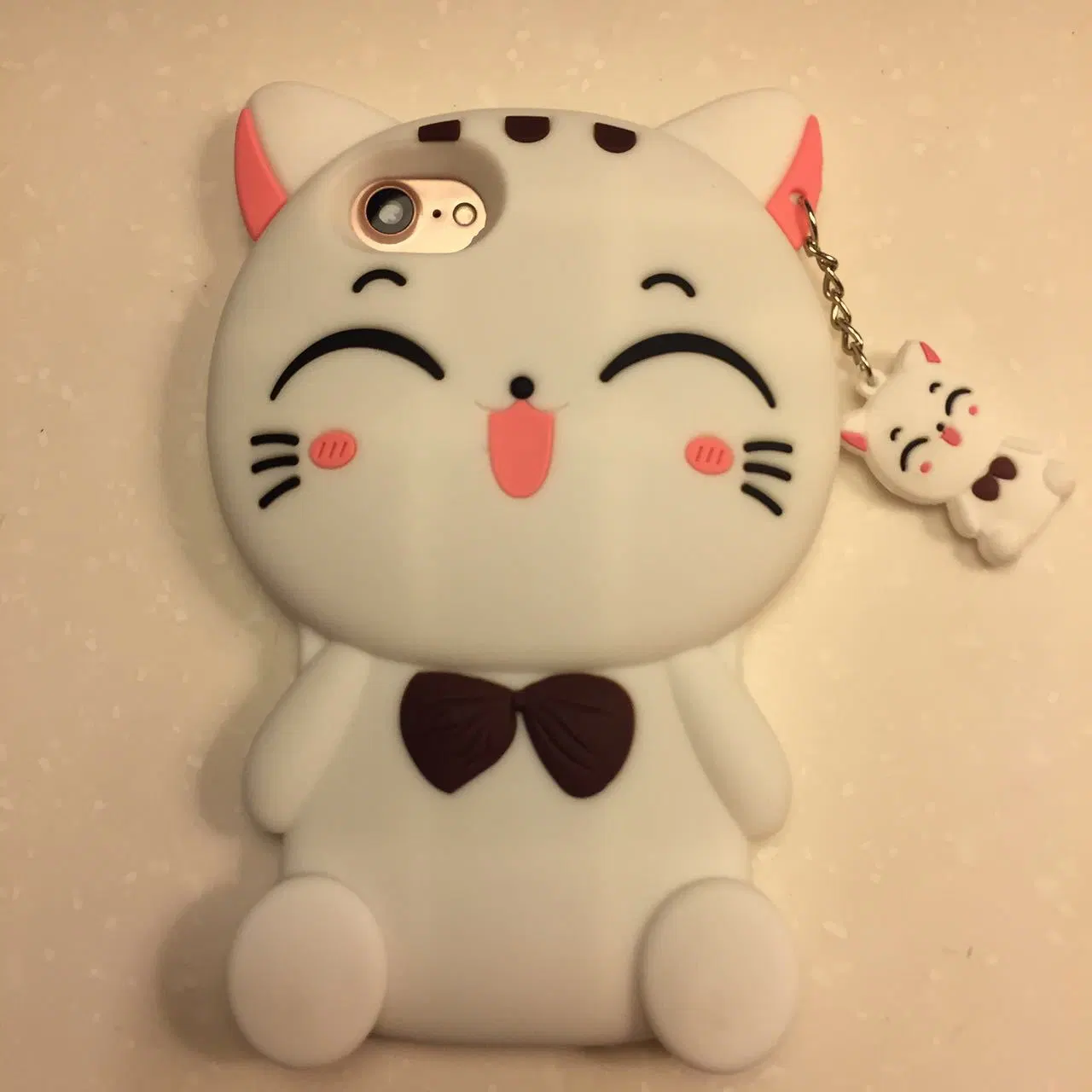 3D لطيف سيليكون سعيد الوجه Lucky Cat Mobile Phone حقيبة لجهاز iPhone